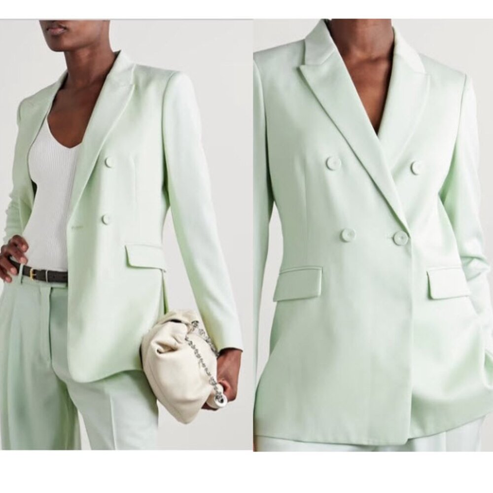 Goelia Mint Green Double-Breasted Women's Blazer Chic Workwear Quiet Luxury
